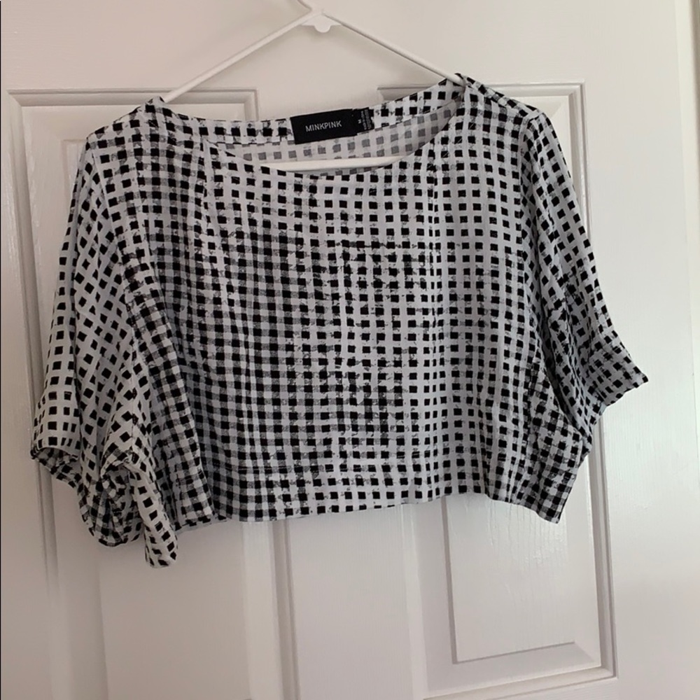 MinkPink black and white short sleeve crop top